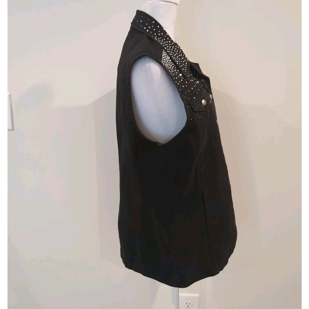 Christine Alexander Black Denim Bling Vest Crystal Rhinestones Studs Large - Picture 7 of 13